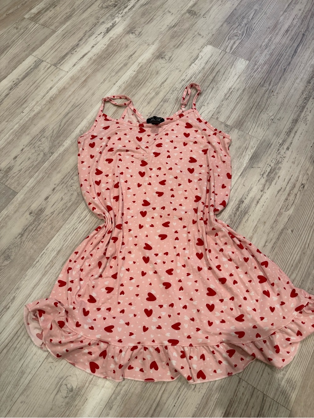 rene rafe Pink Heart Print Ruffle-Hem Dress